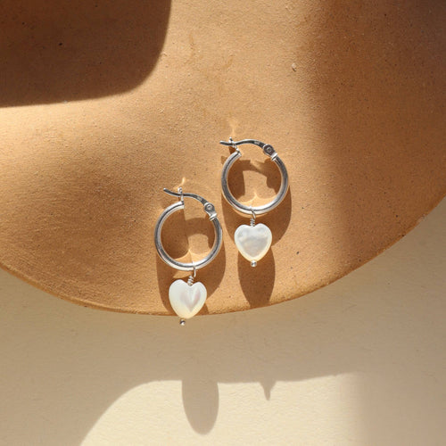 Mother of Pearl Heart Hoops: Token