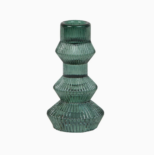 Glass Candlestick Holder Tall Sage Green